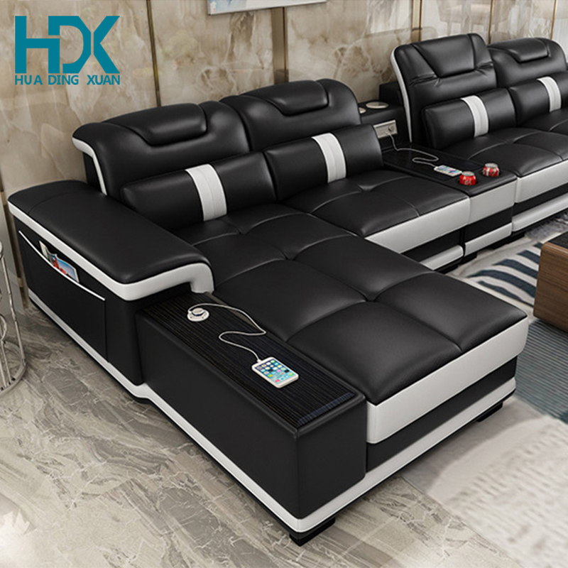 2021 classical design sectional napa leather sofa set furniture modern leather black