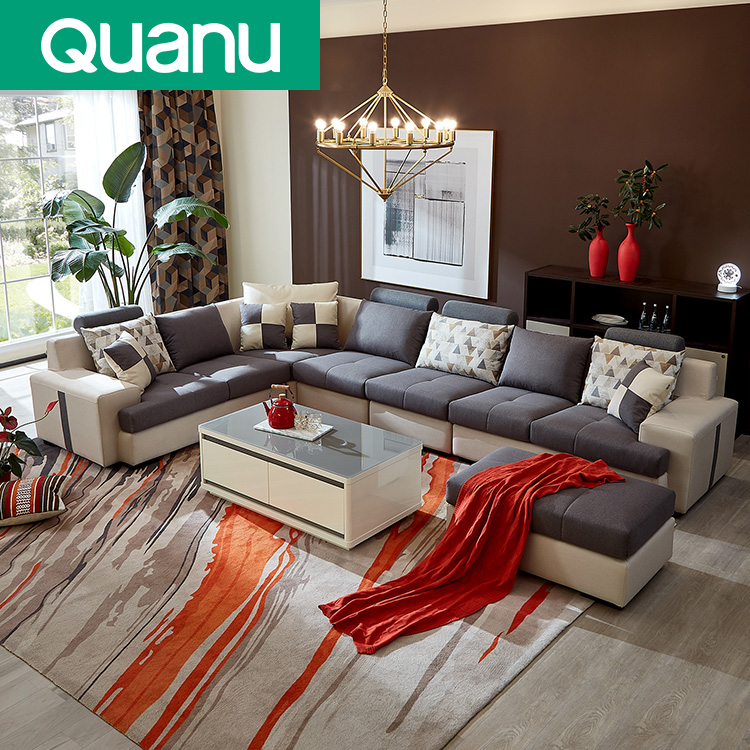 102117 Modern fabric u shape couch living room sofa set furniture designs