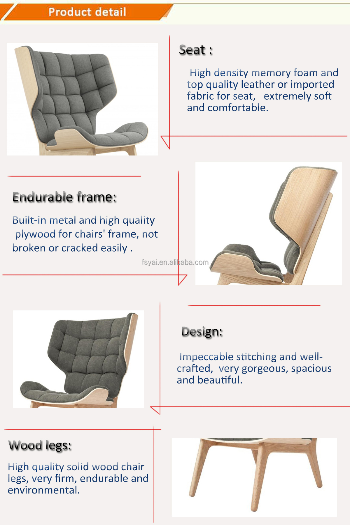 chaise Bentwood Upholstered new modern fashion office leisure Living Room Mammoth lounge chair with 