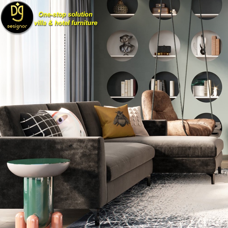 DG Luxury house furniture modern divanI genuine leather family room sofa set design living room furn