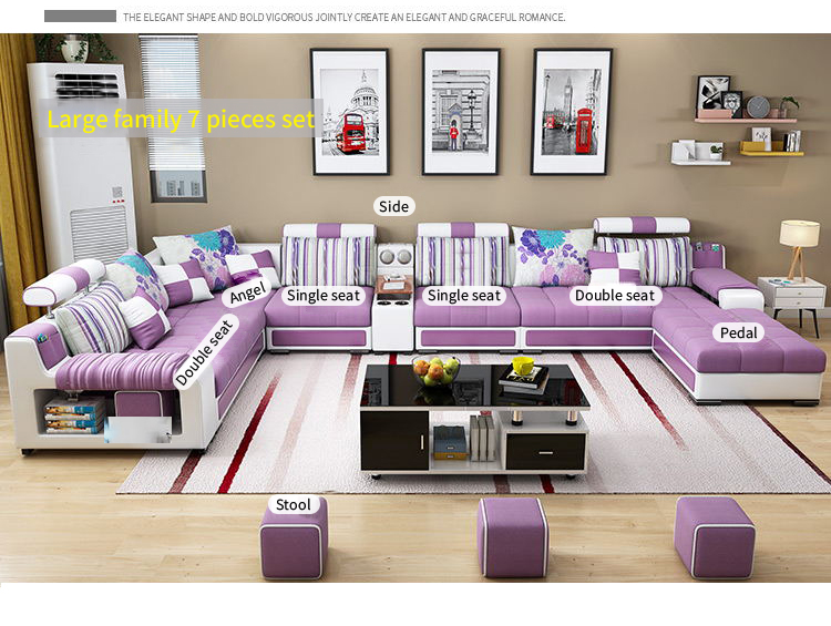 High quality design modern 7 seater sofa set fabric U shaped sectional sofa set furniture for living