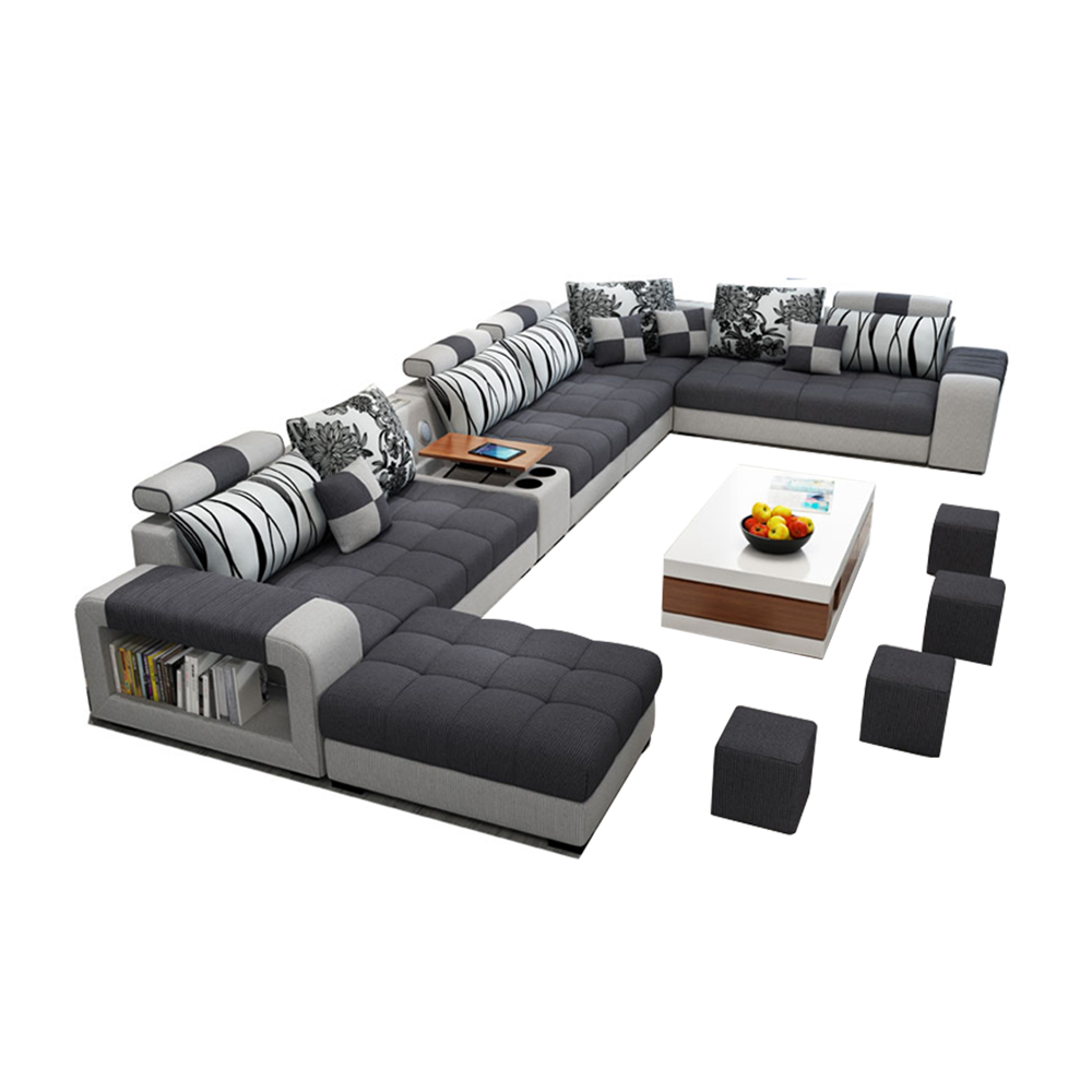 High quality design modern 7 seater sofa set fabric U shaped sectional sofa set furniture for living