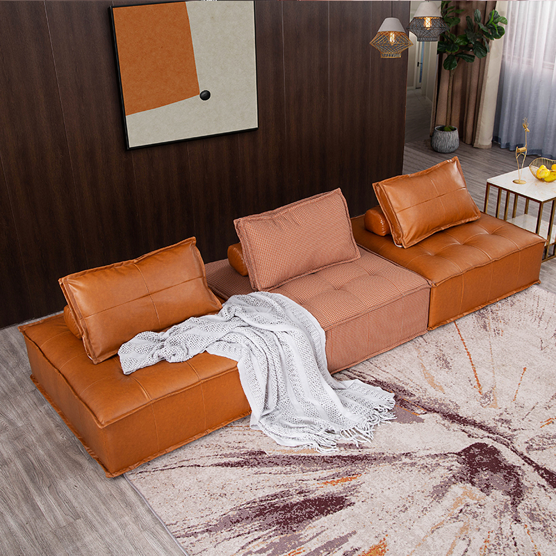 Modern furniture for hotel house villa entrance Combination Genuine leather and fabric square shape 