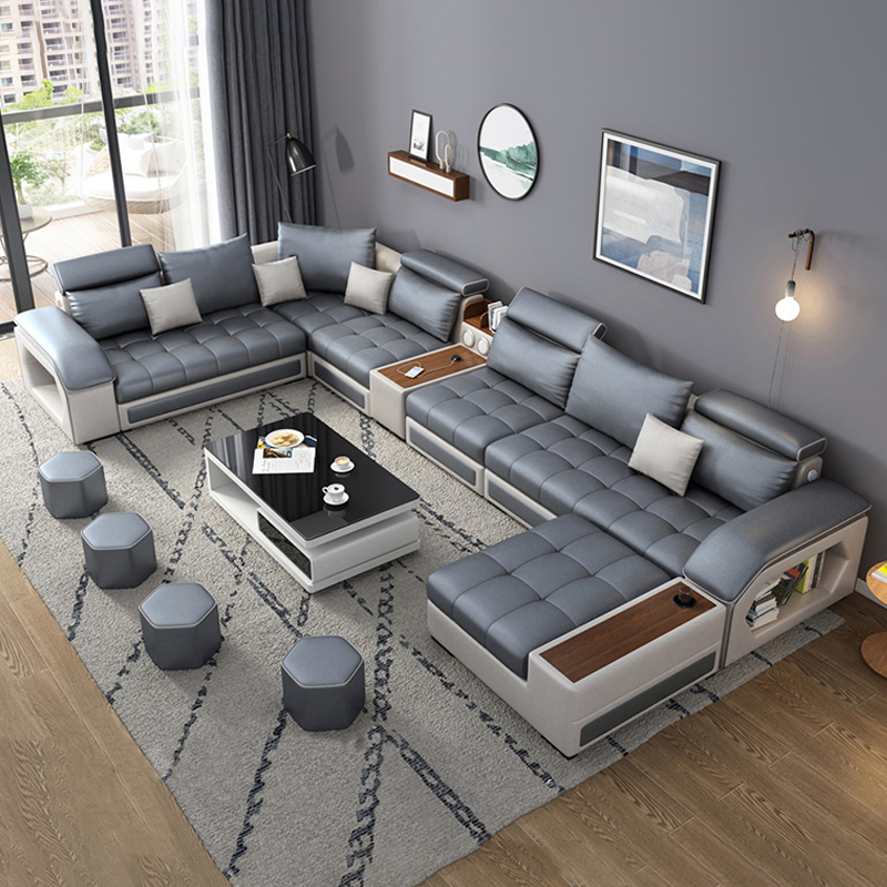 Cheap Price Home Modern Design Reclinable Blue Waterproof Relax Sectional Sofa Set Furniture 7 Seate
