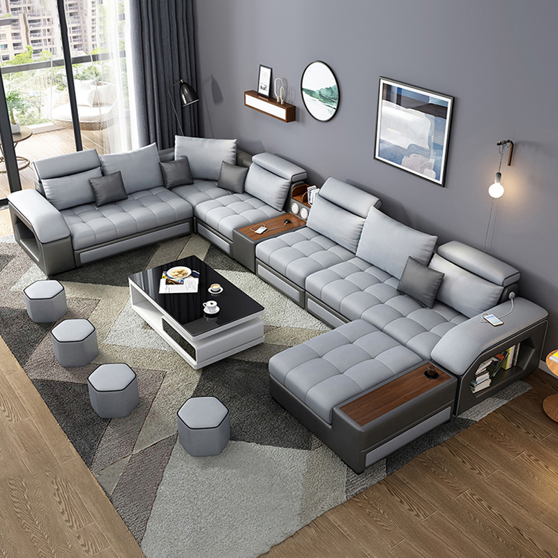 Cheap Price Home Modern Design Reclinable Blue Waterproof Relax Sectional Sofa Set Furniture 7 Seate