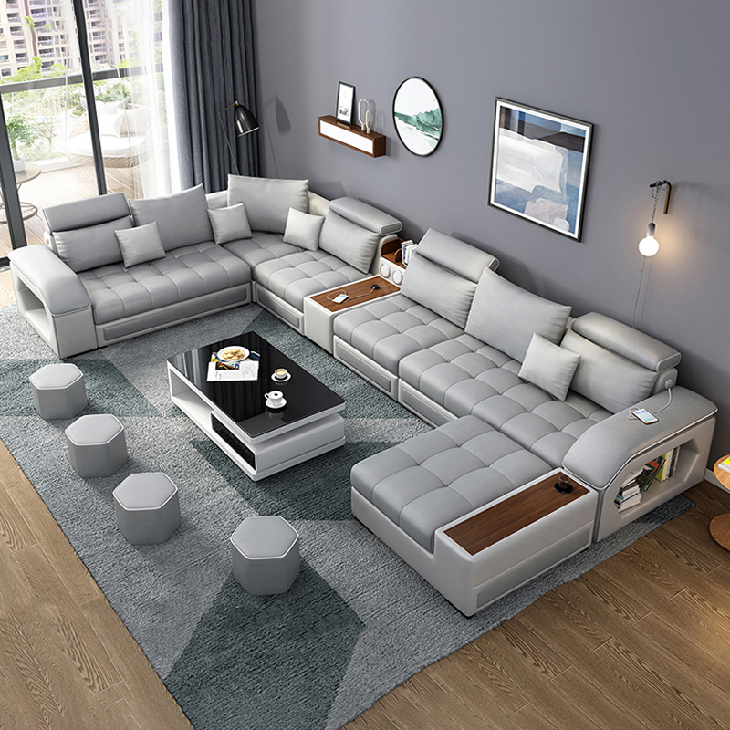 Cheap Price Home Modern Design Reclinable Blue Waterproof Relax Sectional Sofa Set Furniture 7 Seate