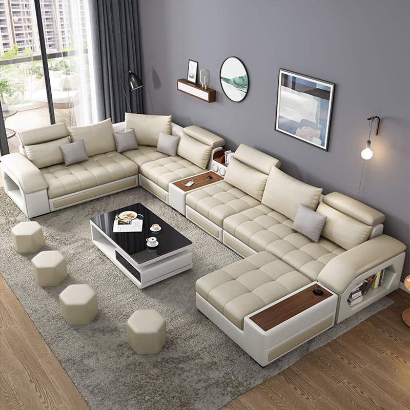 Cheap Price Home Modern Design Reclinable Blue Waterproof Relax Sectional Sofa Set Furniture 7 Seate