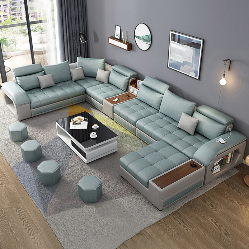 Cheap Price Home Modern Design Reclinable Blue Waterproof Relax Sectional Sofa Set Furniture 7 Seate