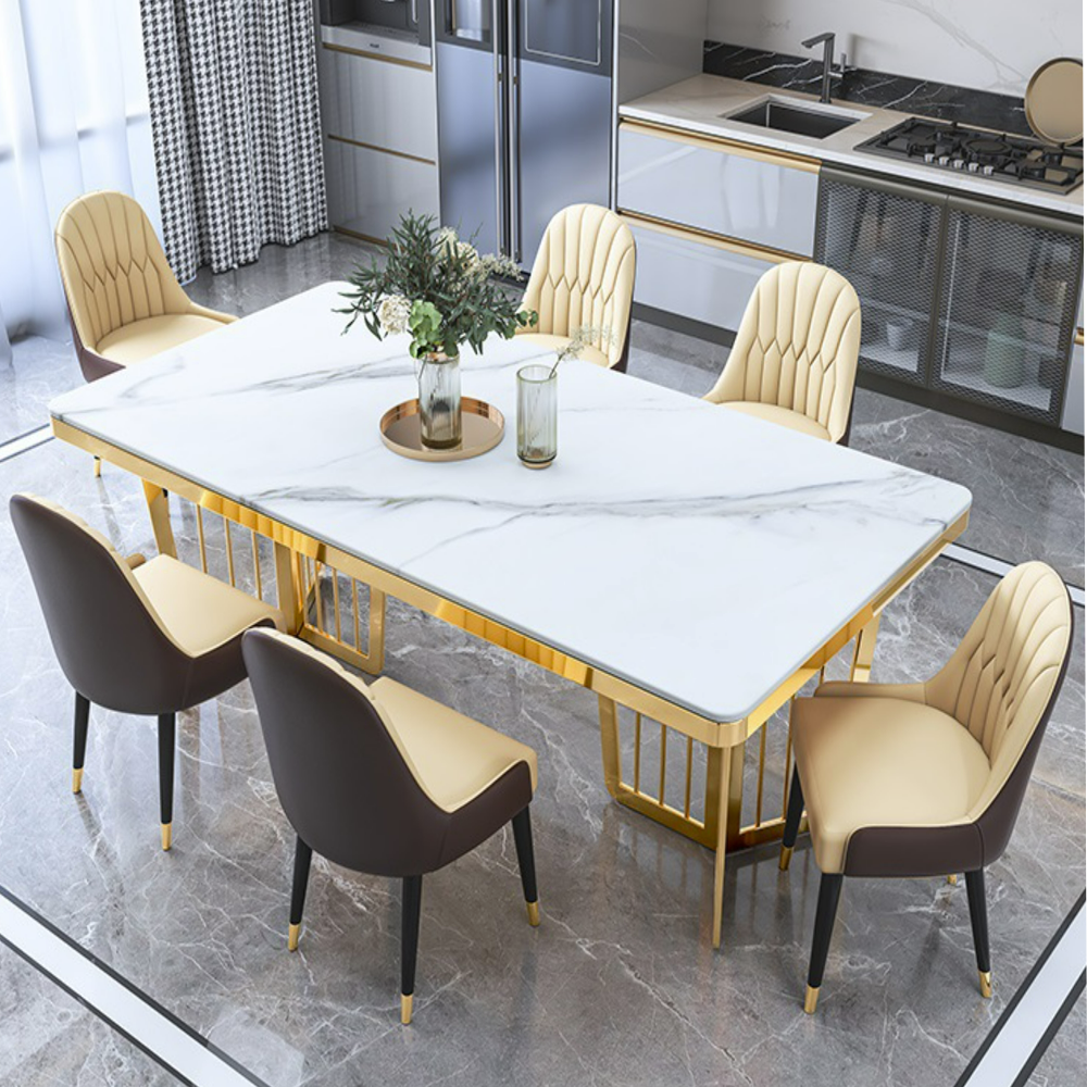 Bjflamingo Italian carbon steel dinning tables sets luxury 6 chairs