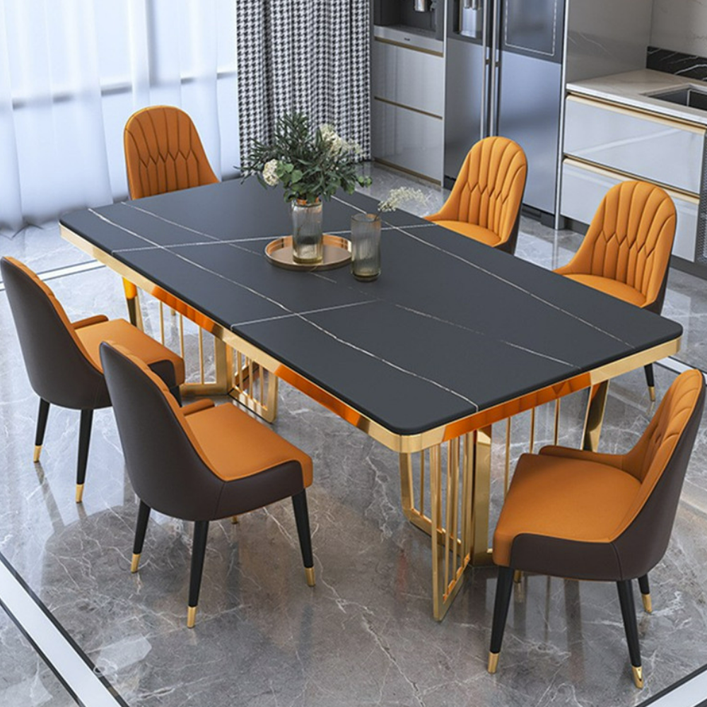 Bjflamingo Italian carbon steel dinning tables sets luxury 6 chairs
