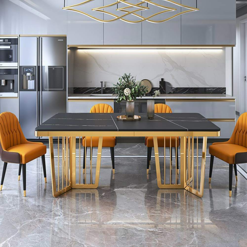 Bjflamingo Italian carbon steel dinning tables sets luxury 6 chairs