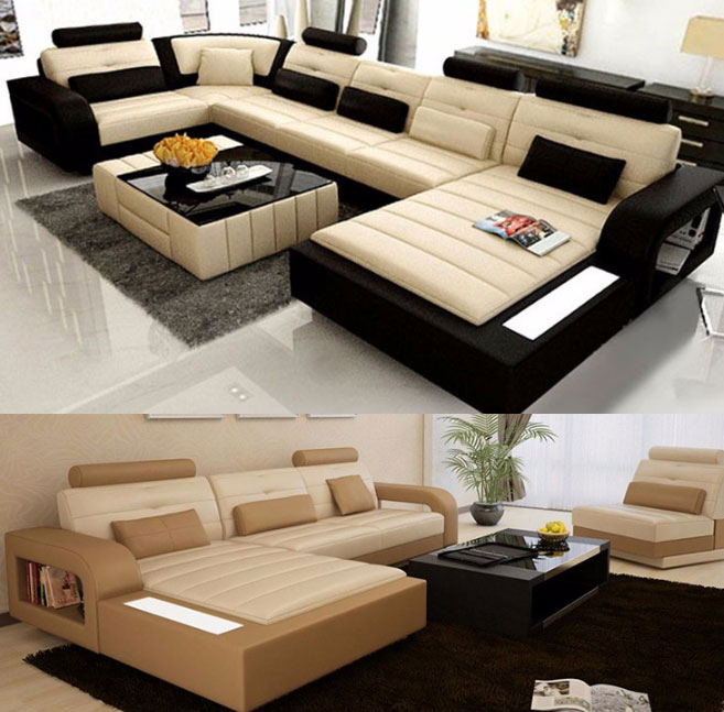 genuine leather home living room furniture korean style sectional sofas modern sofa set