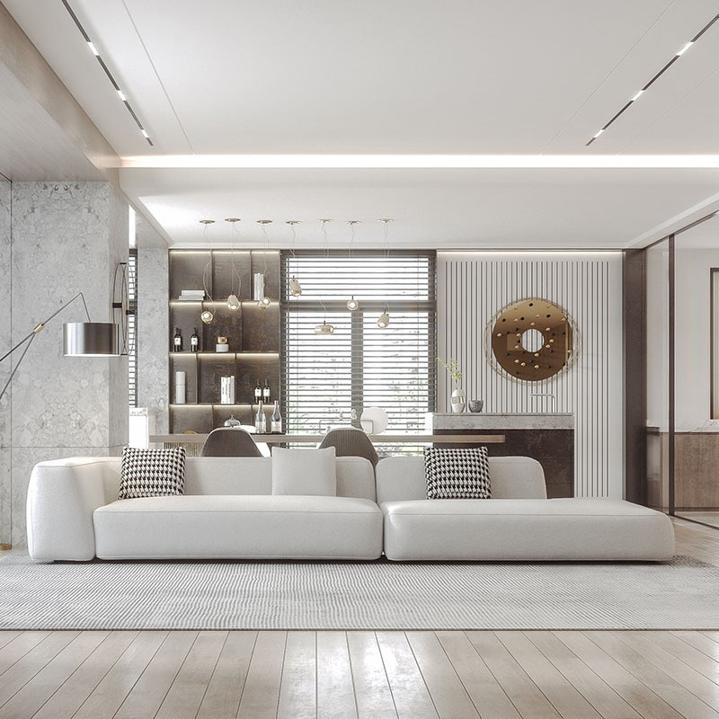 Italian style living room combination white leather sofa Nordic modern minimalist technology cloth f