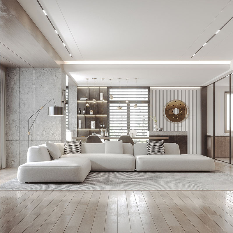 Italian style living room combination white leather sofa Nordic modern minimalist technology cloth f