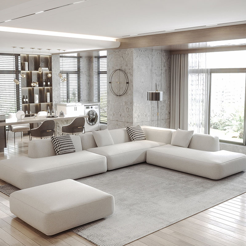 Italian style living room combination white leather sofa Nordic modern minimalist technology cloth f