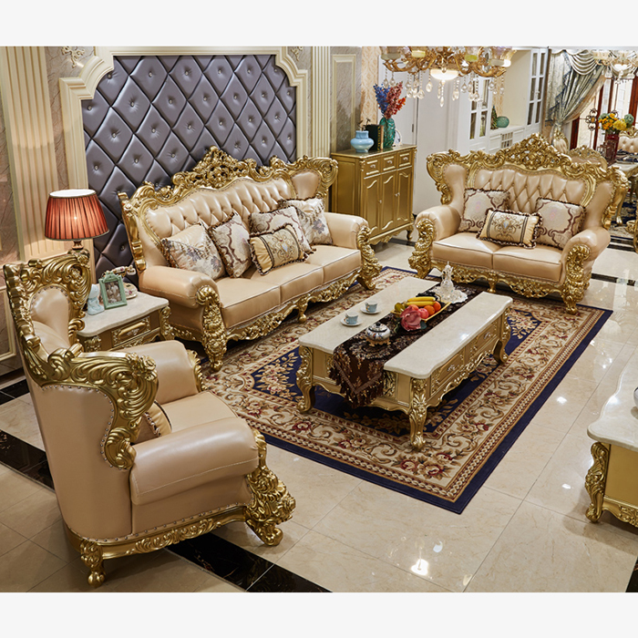 Royal Gold Home French Wood Living Room Sofa Set Other Antique Furniture Vintage Classic Wooden Anti