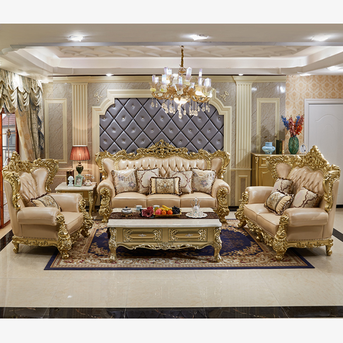 Royal Gold Home French Wood Living Room Sofa Set Other Antique Furniture Vintage Classic Wooden Anti
