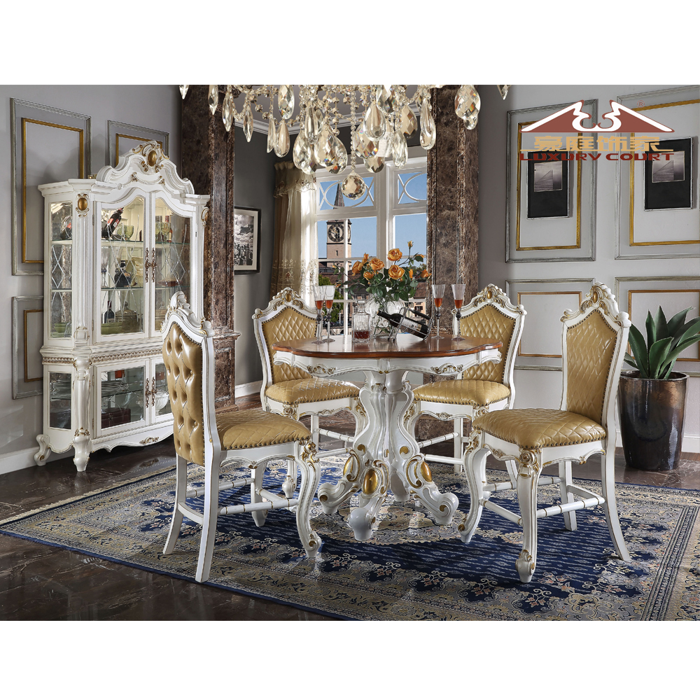 Luxury European wood golden elegant dinning table set 6 seater design home royal dining room furnitu