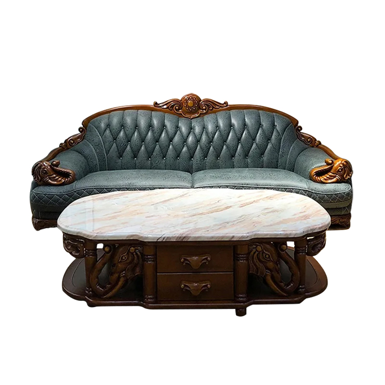 European-style sofa large apartment villa living room solid wood carved cowhide American sofa 123 co
