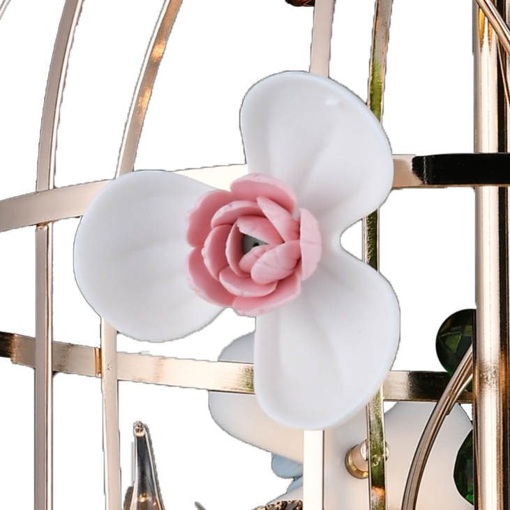 Hanging Light Sphere Birdcage Whit Crystal Petals,Modern Ceramic Roses Iron Candle Chandelier Lighti