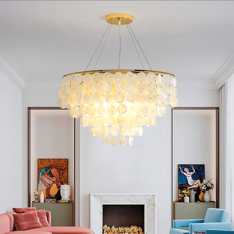 Italian creative modern white shell piece chandelier LED pendant lamp for  living room dining room b