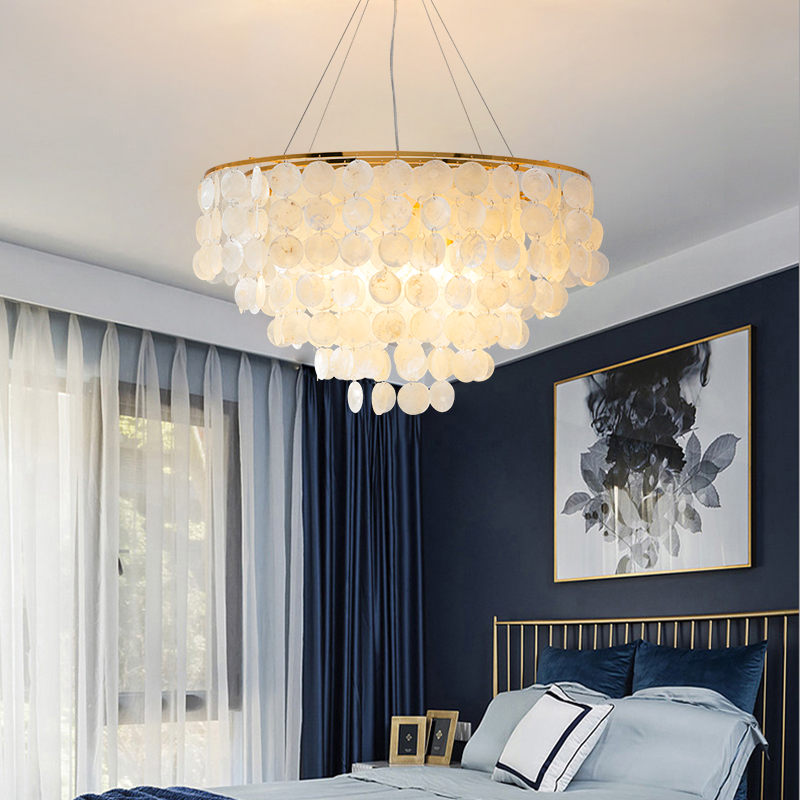Italian creative modern white shell piece chandelier LED pendant lamp for  living room dining room b
