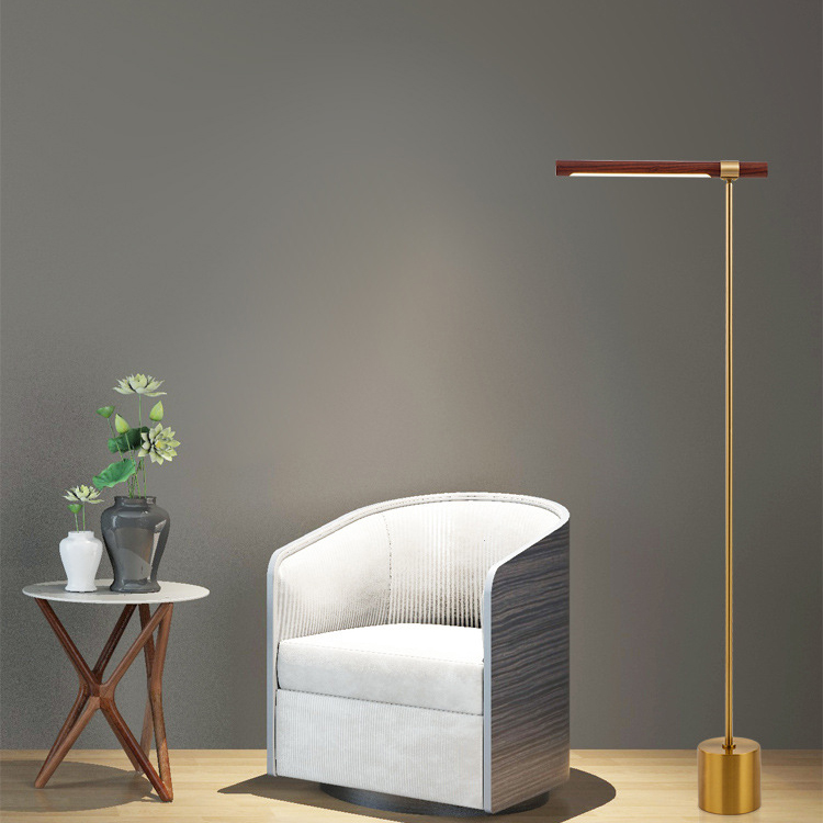 2022 New Arrival Brass Polishing Led Light Wood Standing Wooden Floor Modern Lamp