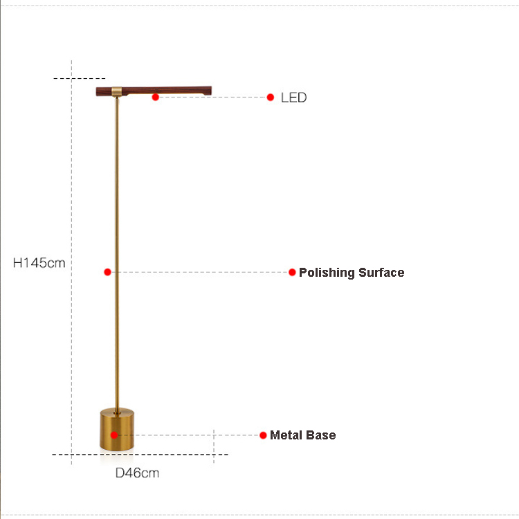2022 New Arrival Brass Polishing Led Light Wood Standing Wooden Floor Modern Lamp