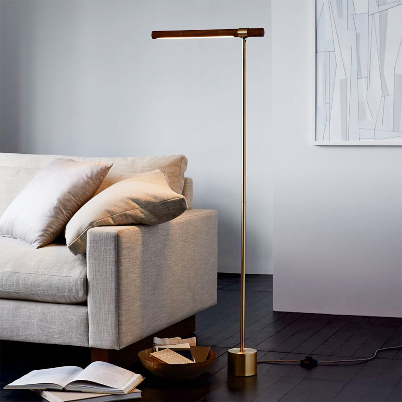 2022 New Arrival Brass Polishing Led Light Wood Standing Wooden Floor Modern Lamp