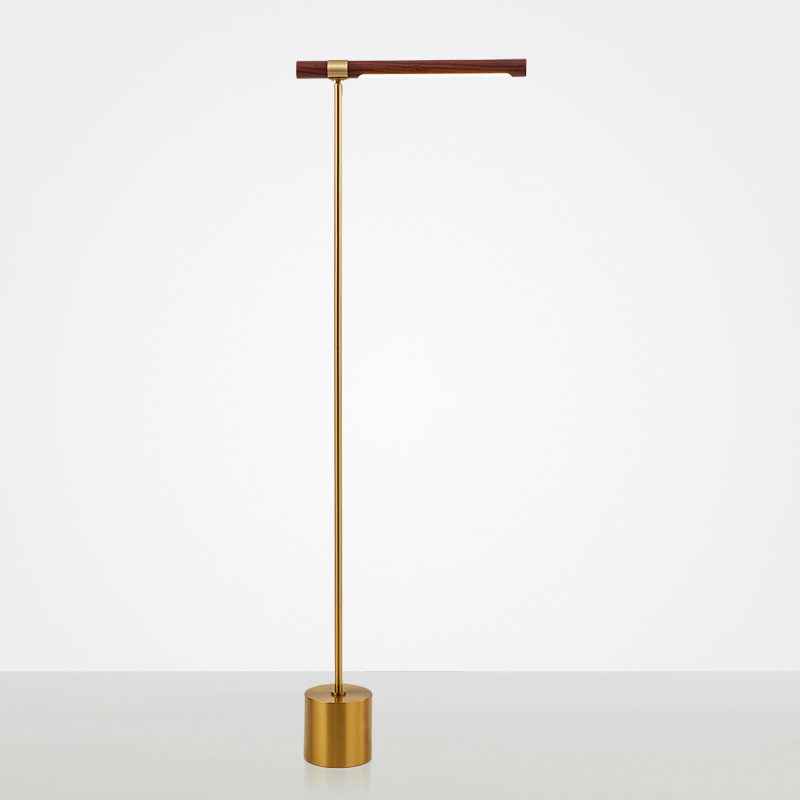 2022 New Arrival Brass Polishing Led Light Wood Standing Wooden Floor Modern Lamp