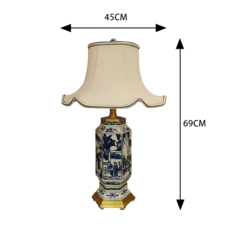 Modern blue and white porcelain ceramic table lamp bedside lamp with copper base