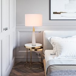 Luxury classic alabaster table lamp with fabric shade for livingroom bedroom bedside