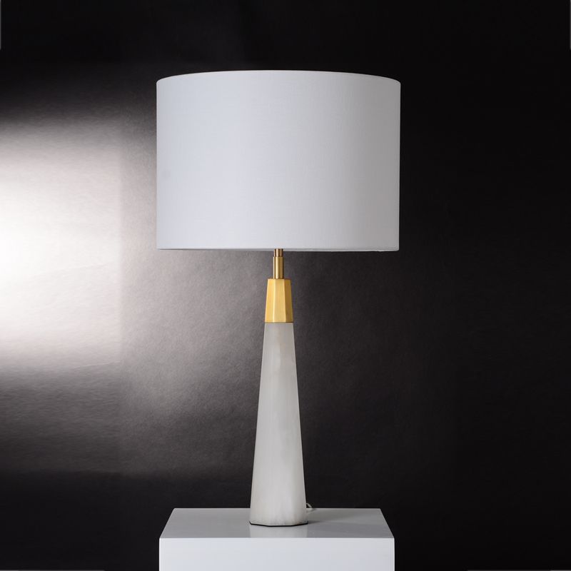 Luxury classic alabaster table lamp with fabric shade for livingroom bedroom bedside