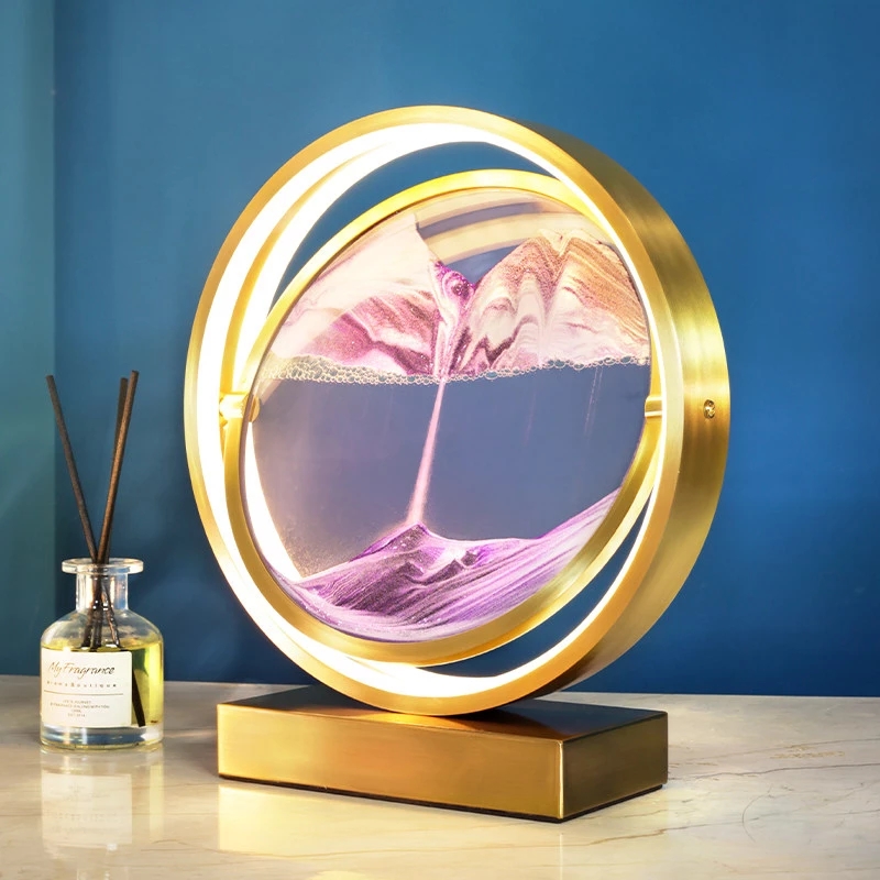 HoneyFly LED Quicksand  Art Desk Lamp 5V 3D Hourglass Table Lamp Craft Sand Natural Landscape Flowin