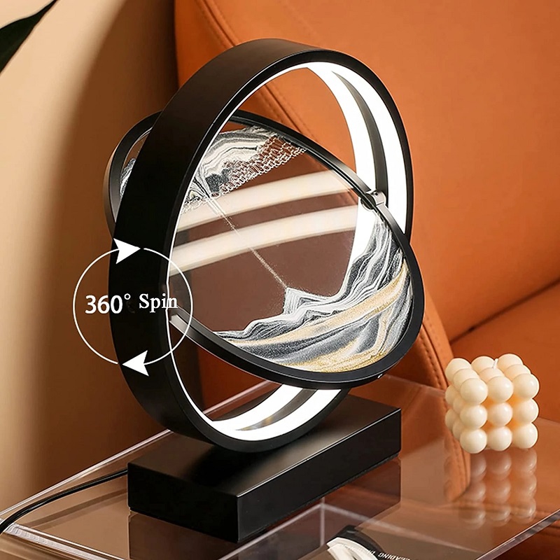 HoneyFly LED Quicksand  Art Desk Lamp 5V 3D Hourglass Table Lamp Craft Sand Natural Landscape Flowin