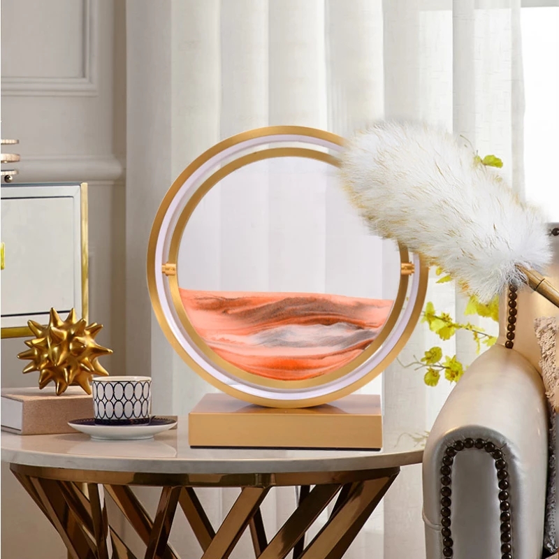 HoneyFly LED Quicksand  Art Desk Lamp 5V 3D Hourglass Table Lamp Craft Sand Natural Landscape Flowin