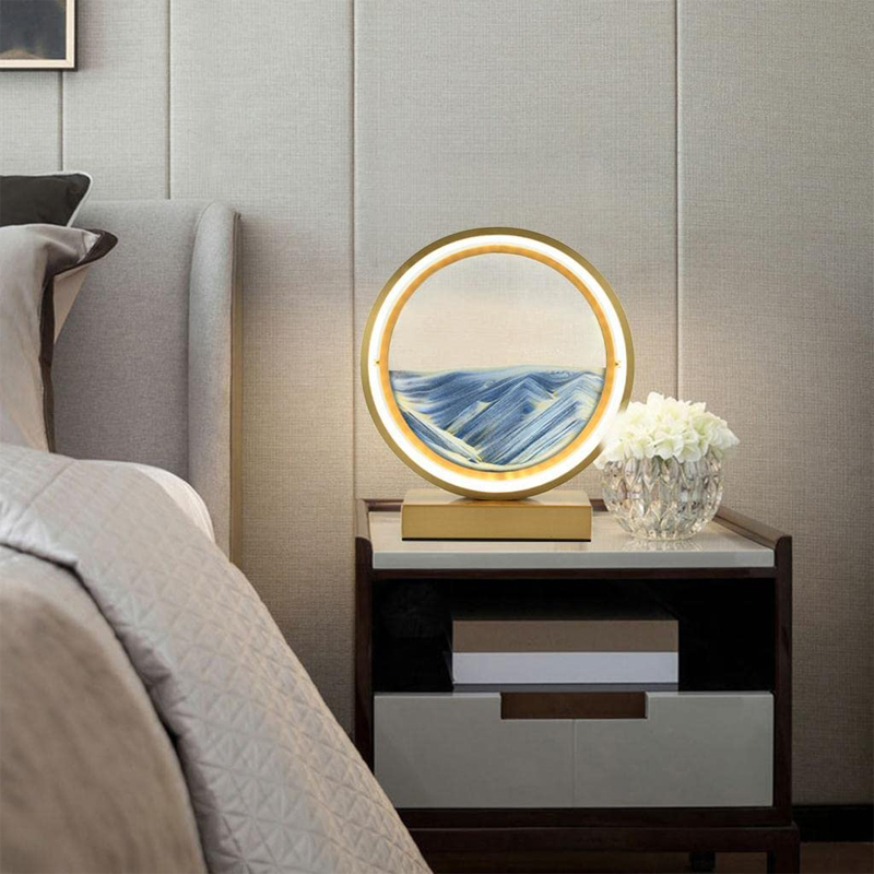 HoneyFly LED Quicksand  Art Desk Lamp 5V 3D Hourglass Table Lamp Craft Sand Natural Landscape Flowin