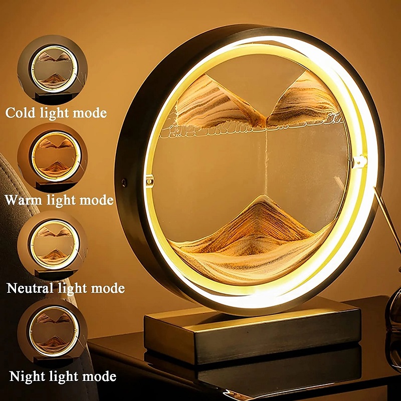 HoneyFly LED Quicksand  Art Desk Lamp 5V 3D Hourglass Table Lamp Craft Sand Natural Landscape Flowin