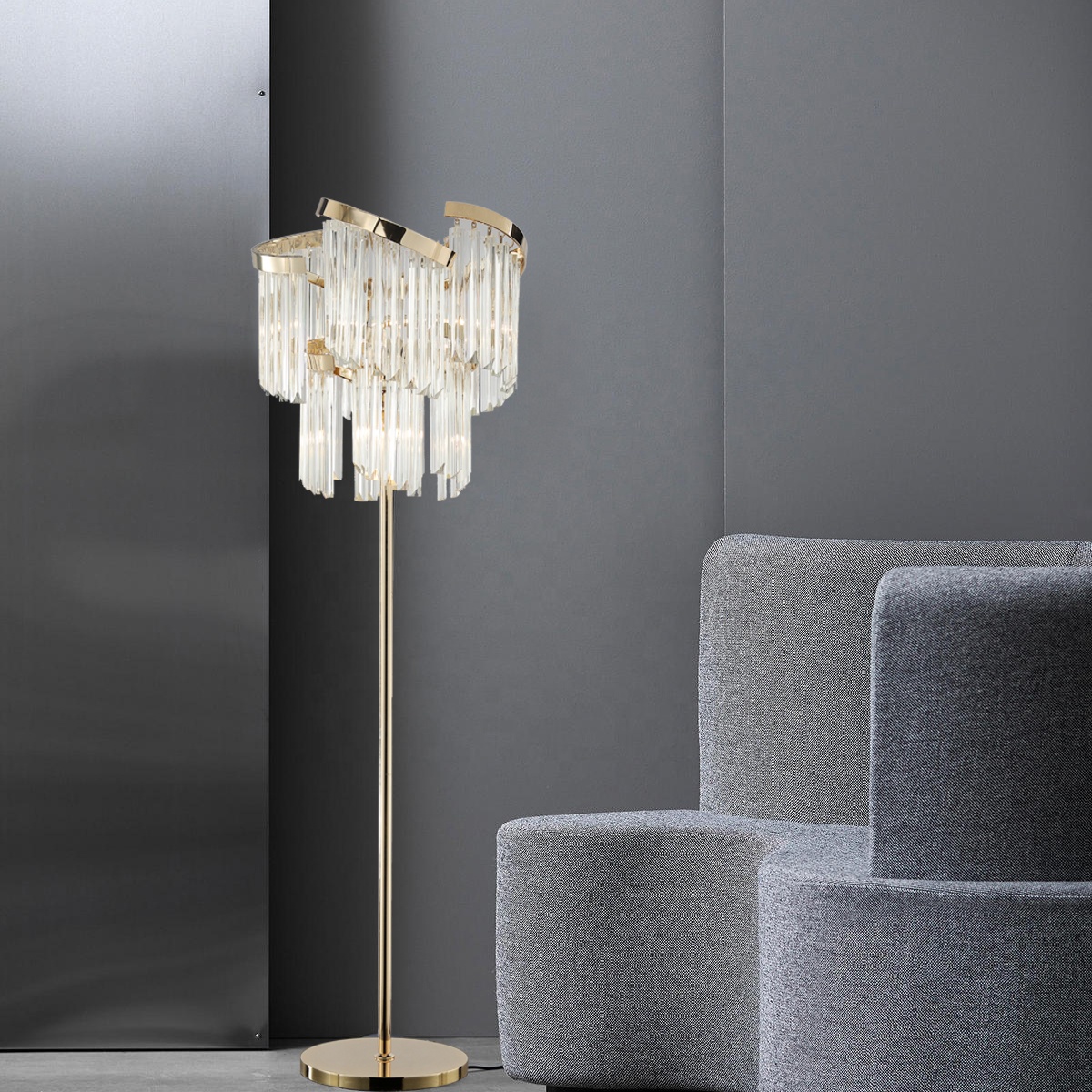 Best-selling Gold Crystal Lamp Luxury Flower Glass  Living Room with Gold Floor Lamps