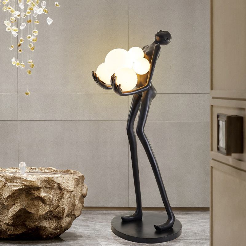 Nordic Abstract Aesthetic Glass ball Corner Standing Light Statue Floor Lamp for Hotel Room