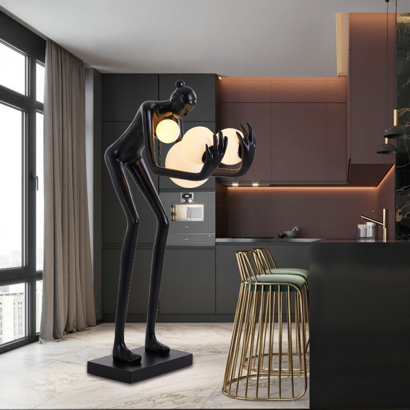Nordic Abstract Aesthetic Glass ball Corner Standing Light Statue Floor Lamp for Hotel Room