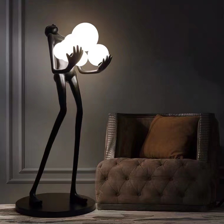 Nordic Abstract Aesthetic Glass ball Corner Standing Light Statue Floor Lamp for Hotel Room