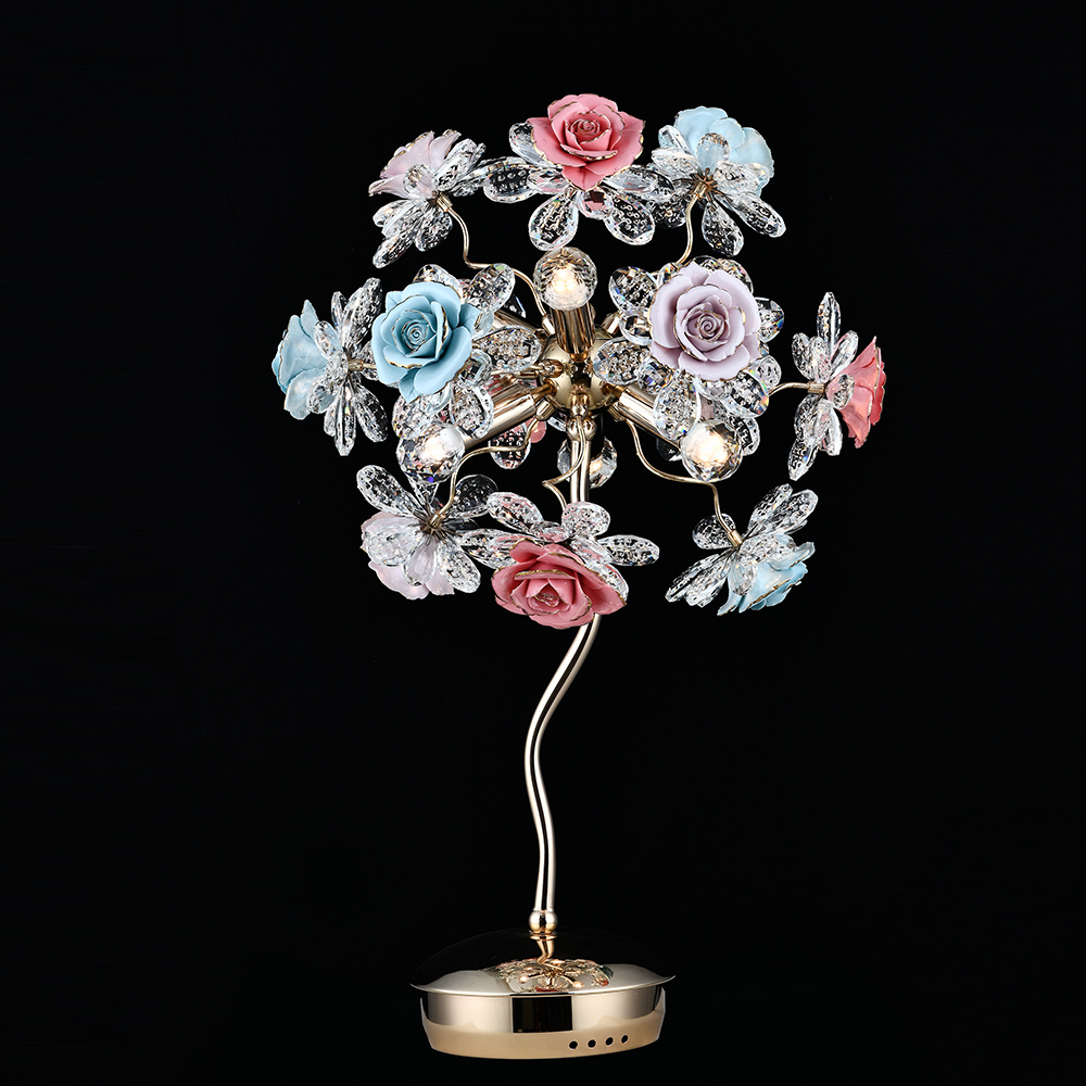 Ceramic Flower Bouquet 3 Heads Small Wrought Iron Pendant Lamps Lighting Chandelier for Bedroom Dini