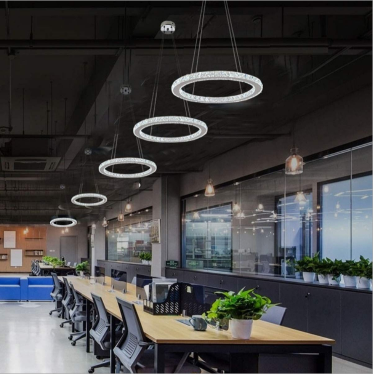 Modern Led Crystal Metal Ceiling Lamp Pendant Lamp Contemporary 2 Rings Adjustable Stainless Steel C