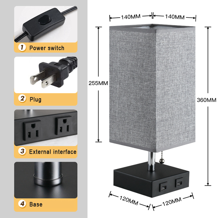 Fabric Usb Desk Lamp Square Fabric Reading Lamp Wi