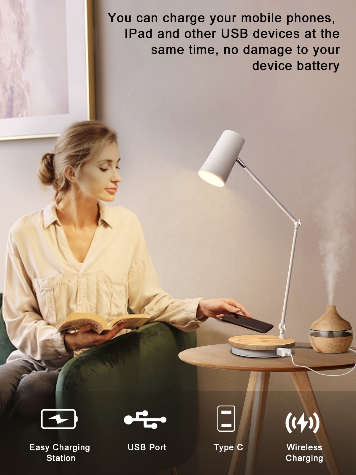 Fashion Metal Desk Lamp Wireless Charging Table La
