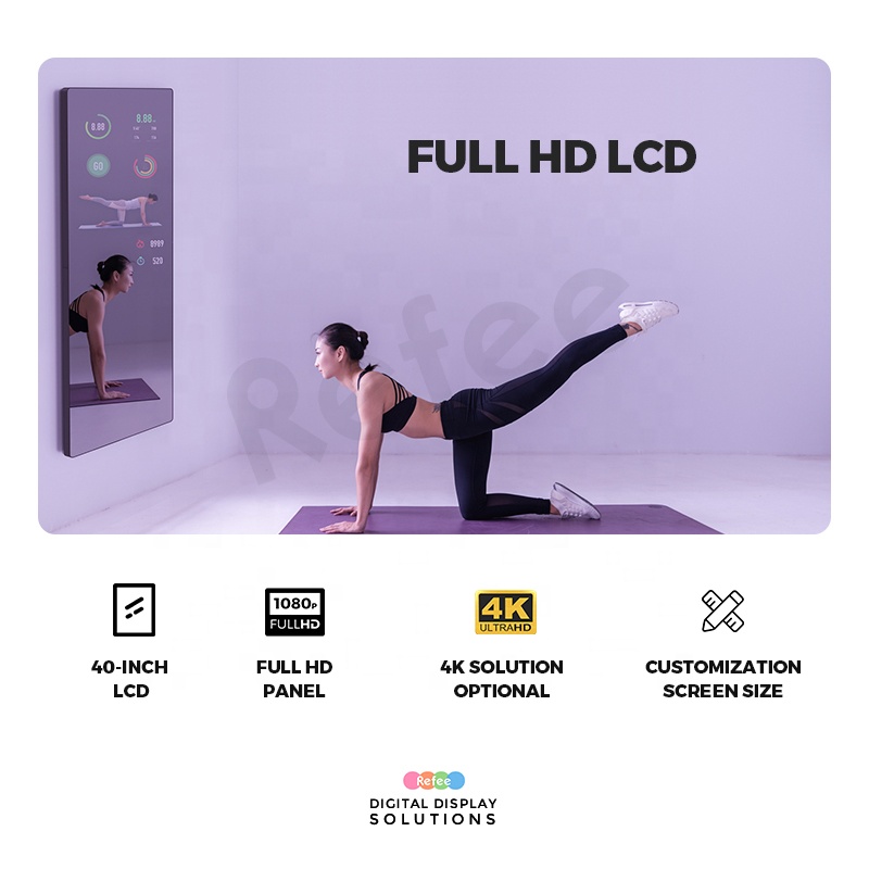 Home smart android exercise fitness mirror touch screen huge interactive gym workout