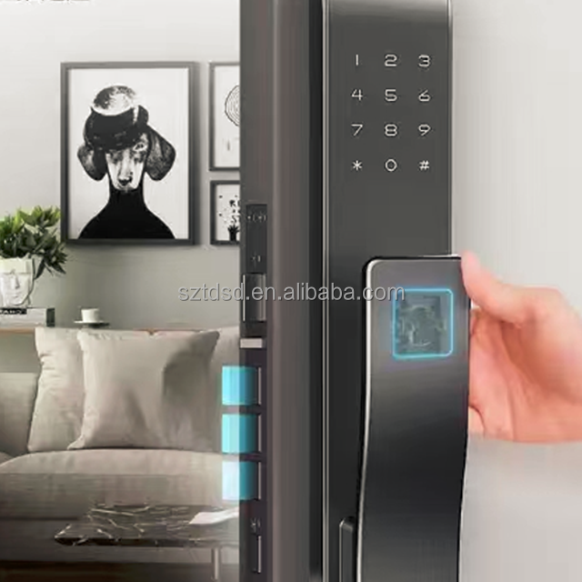 fingerprint recognition remote control aluminum alloy Automatic Lock  with camera for home