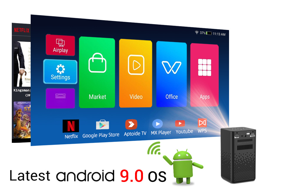 9years OEM BYINTEK P20 Smart 4K WiFi Android 9.0 High resolution DLP Video 3D Projector Home Theater