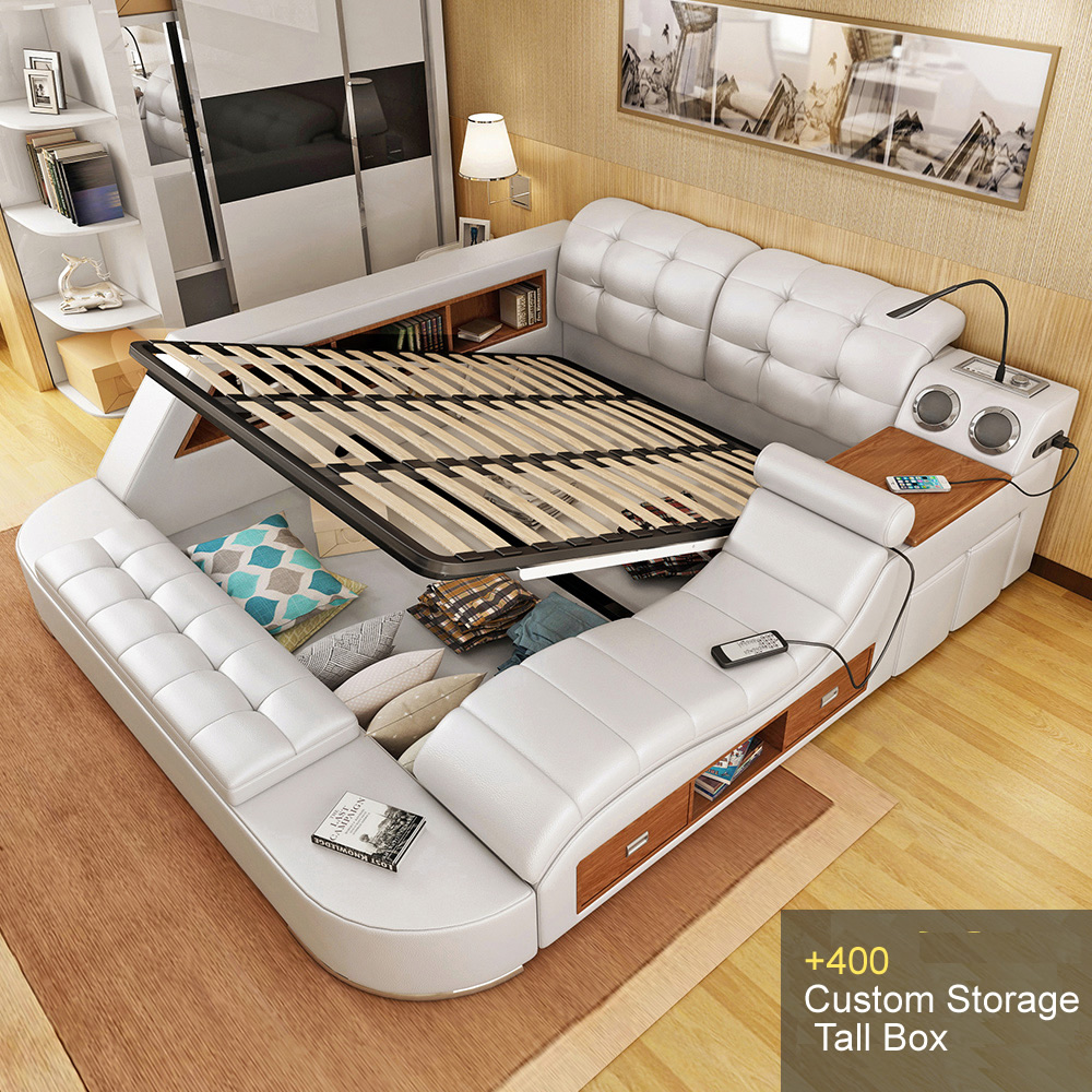 Tatami leather bed master bedroom European-style soft bed smart bed 1.8 meters modern minimalist mul